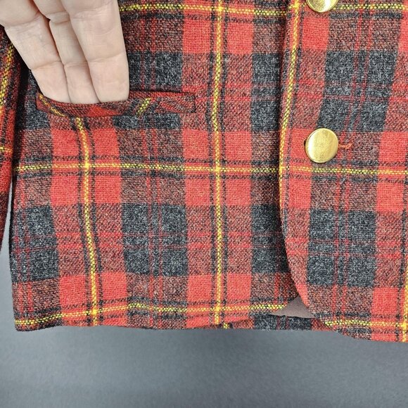 Vintage 2pc Jacket Romper Toddler Boys 2T/3T Red Plaid Gold Buttons Holiday - Picture 12 of 16